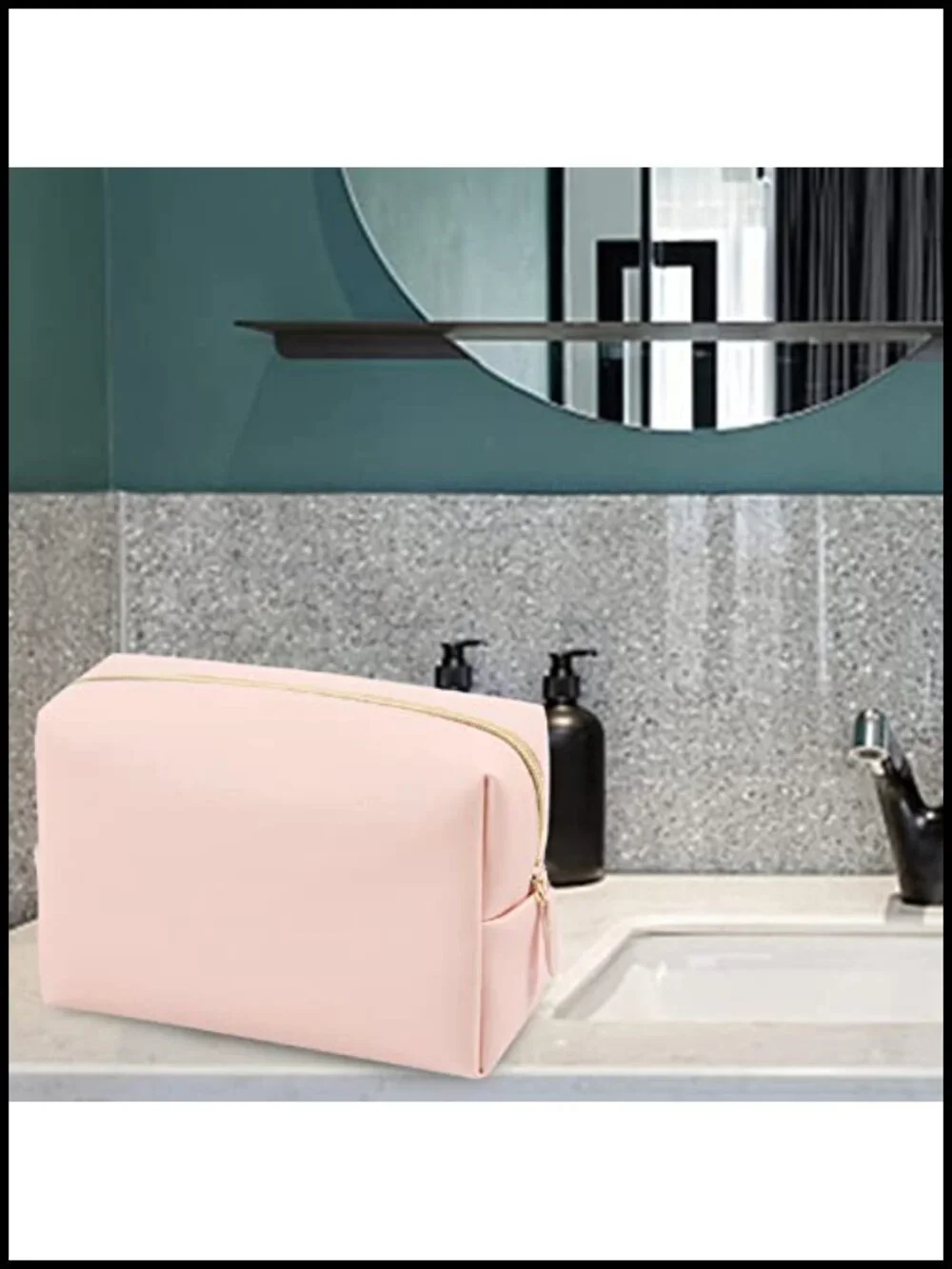 Large Travel Cosmetic Pouch, Water Resistant PU Leather Toiletry Organizer